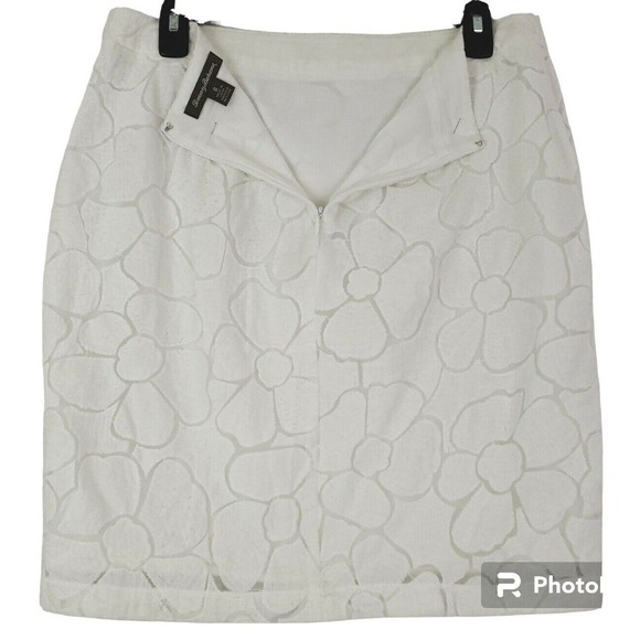 Tommy Bahama ~Woman Size 8~ White Textured Print Cotton Pencil Skirt Fully Lined - Picture 3 of 9